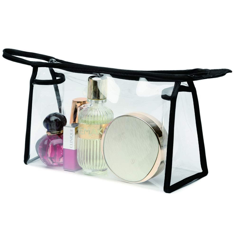 Clear Makeup Bag, F-color Multifunction Clear Toiletry Bag, Waterproof Large Opening Clear Cosmetic Bag Organizer with Zipper Fits Travel Bathroom, Black