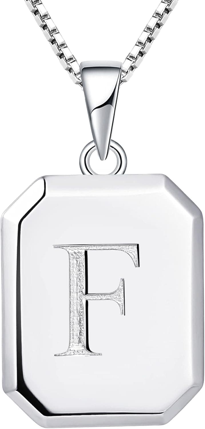 YL Initial Necklace 925 Sterling Silver Square Letter Pendant 26 Alphabet Necklace for Women