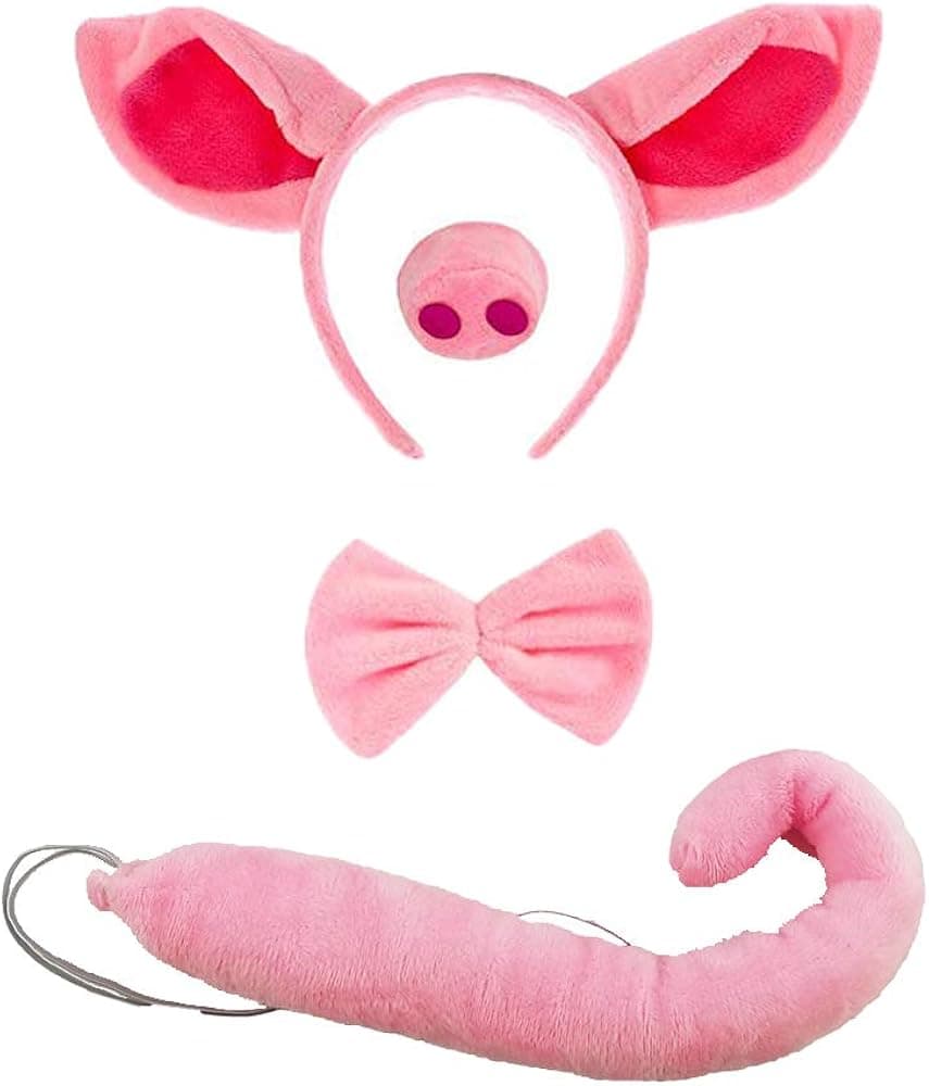 Pig Costume,Hallowen Gifts for Kids,Christmas Party,Pig Costume with Ear Headband and Nose Ears Tail Set