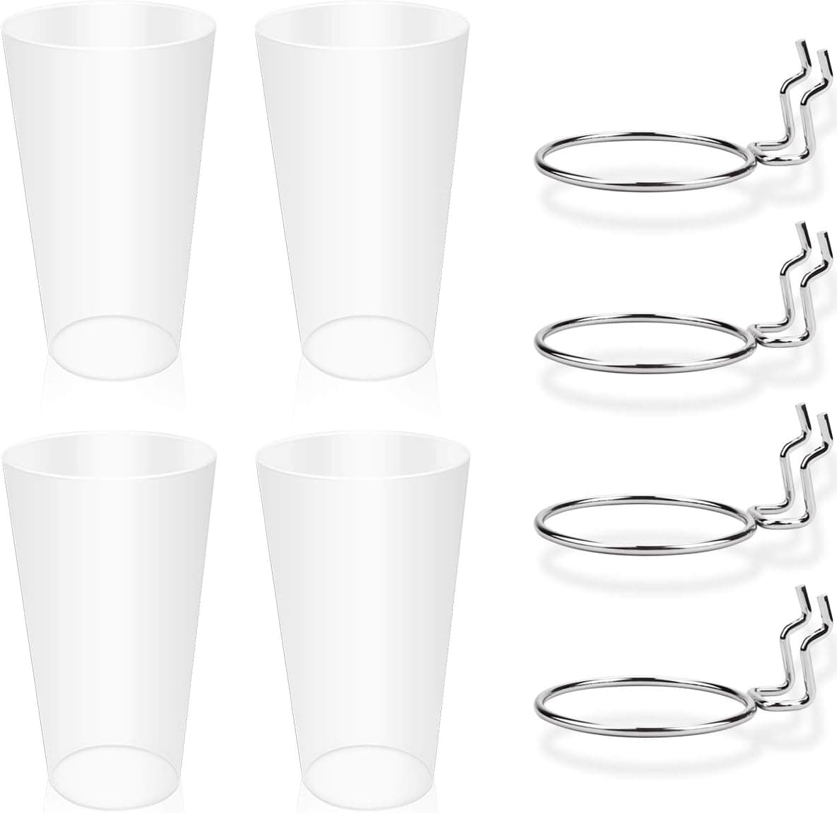 Fireboomoon 4 Pack Pegboard Bin Kit Pegboard Hooks Rings with Plastic Storage Bins Jars Pegboard Cup Holder Organizer Baskets for Crafts Workbench Craft Tool Storage (Translucent)