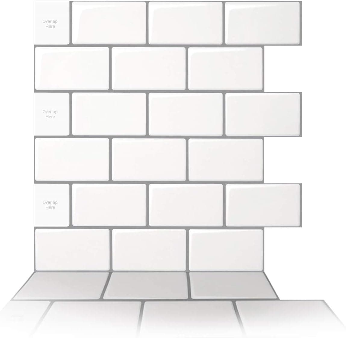 Art3d 5-Sheet Self Adhesive Backsplash, 12 in. x 12in. Subway 3D Wall Panels,Mono White with Gray Grout