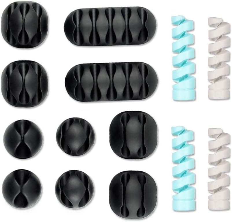 10 Pack Cable Clips Cord Organizer with,4 Pack Silicone Flexible Cable Wire Protector, Cable Management Wire Cord Clips for Desk, Car, Wall, USB Phone Charging Cable, Mouse, Headphone, Office