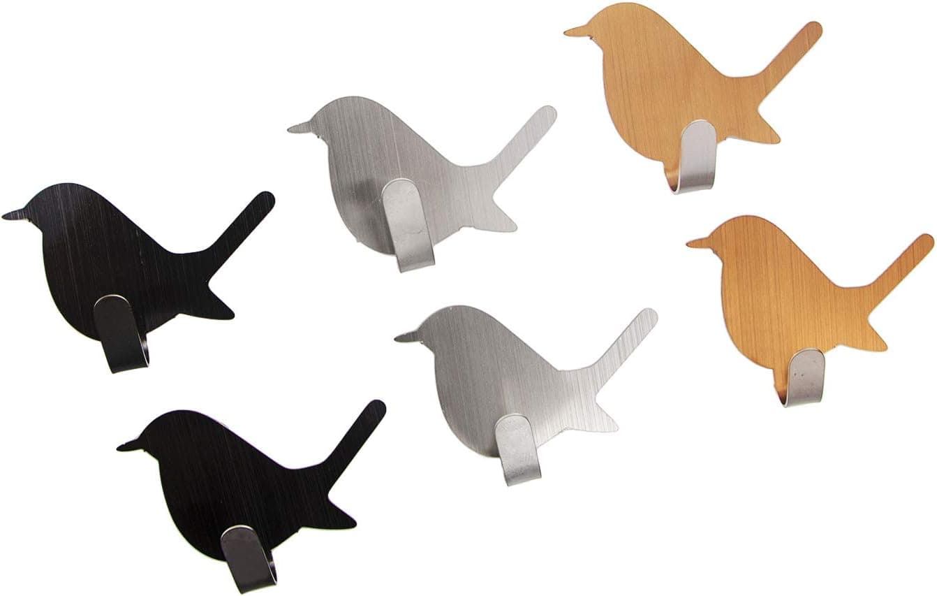 Adhesive Hooks Bird Stainless Steel Door Hanging Keys for Kitchen Bathroom 6 PCS