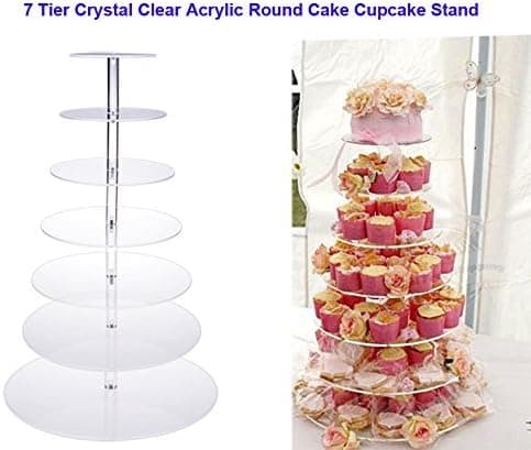 Flagup 7 Tier Clear Circle Round Cupcake Stand Clear Acrylic Cake Display Cupcake Holders for Wedding Birthday Display