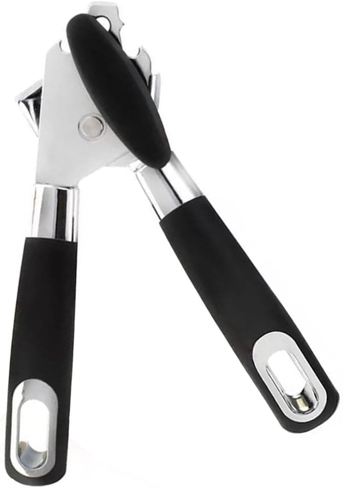 Lyxa SR Manual Can Opener with Lid Lifter (Stainless Steel with Rubber Handle)