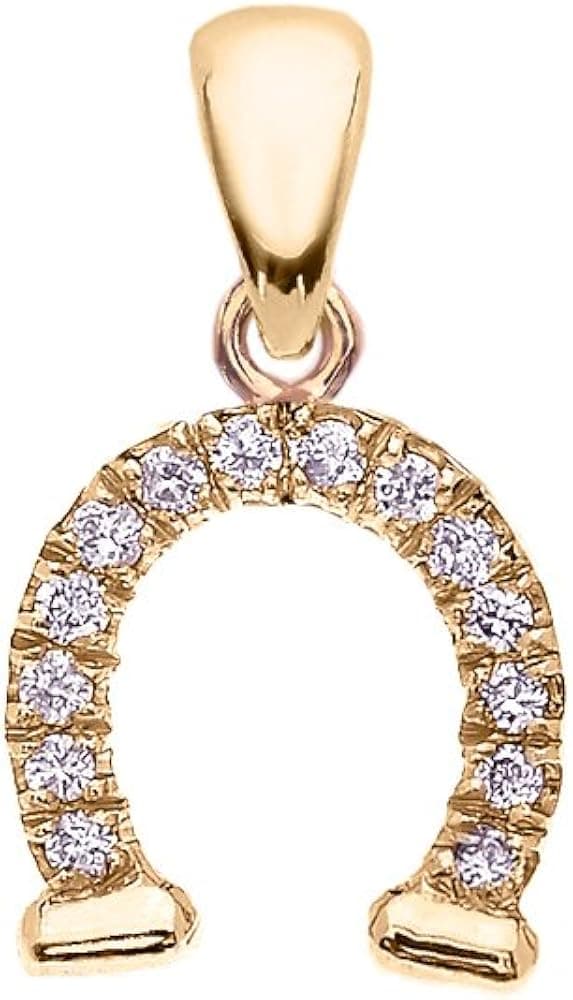 Reversible Diamond And High Polish Plain 10k Yellow Gold Horseshoe Good Luck Charm Dainty Pendant