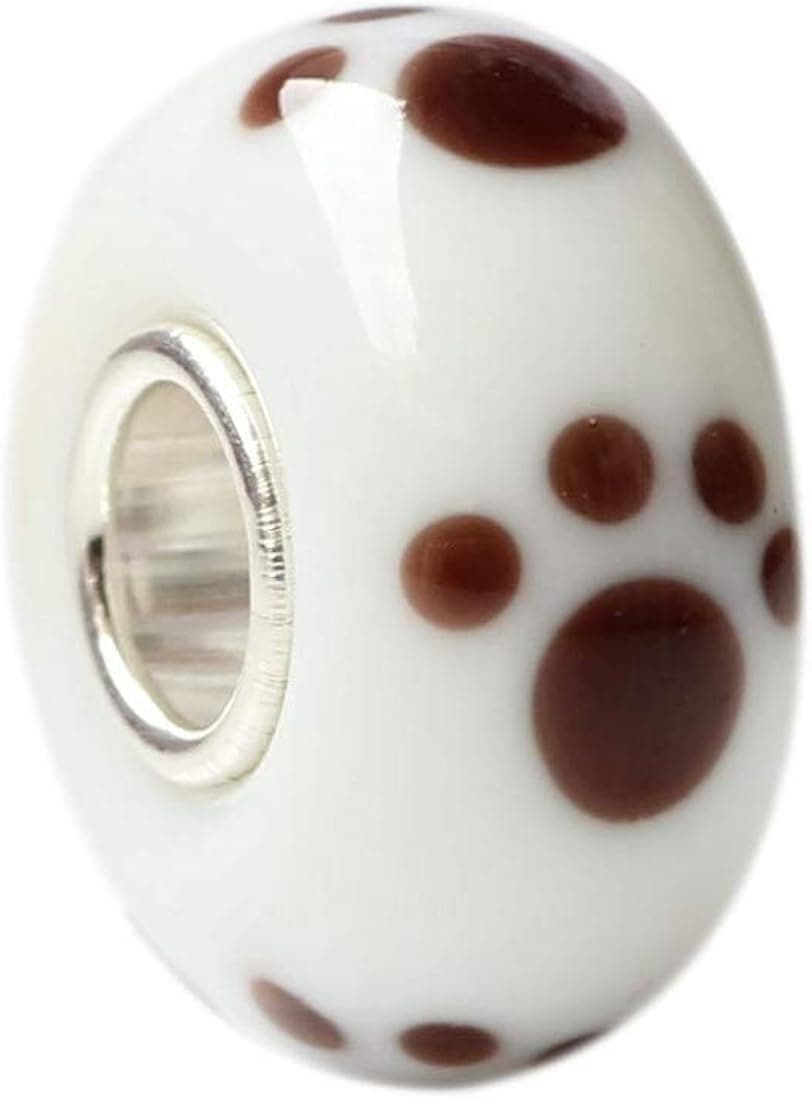 Puppy Dog Paw Print Solid Sterling Silver Bead Charm Fit 3mm Snake Chain Bracelets