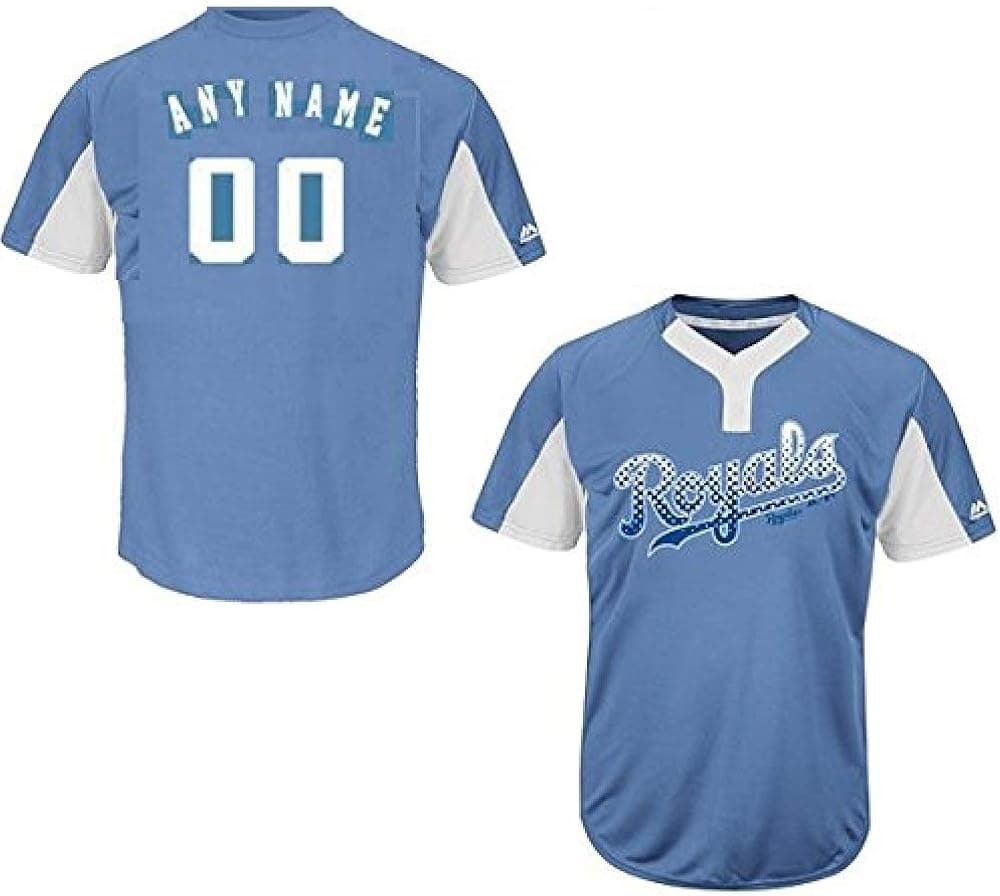Majestic Custom Youth Large Kansas City Royals 2-Button Cool-Base Licensed Jersey Lt Blue/White