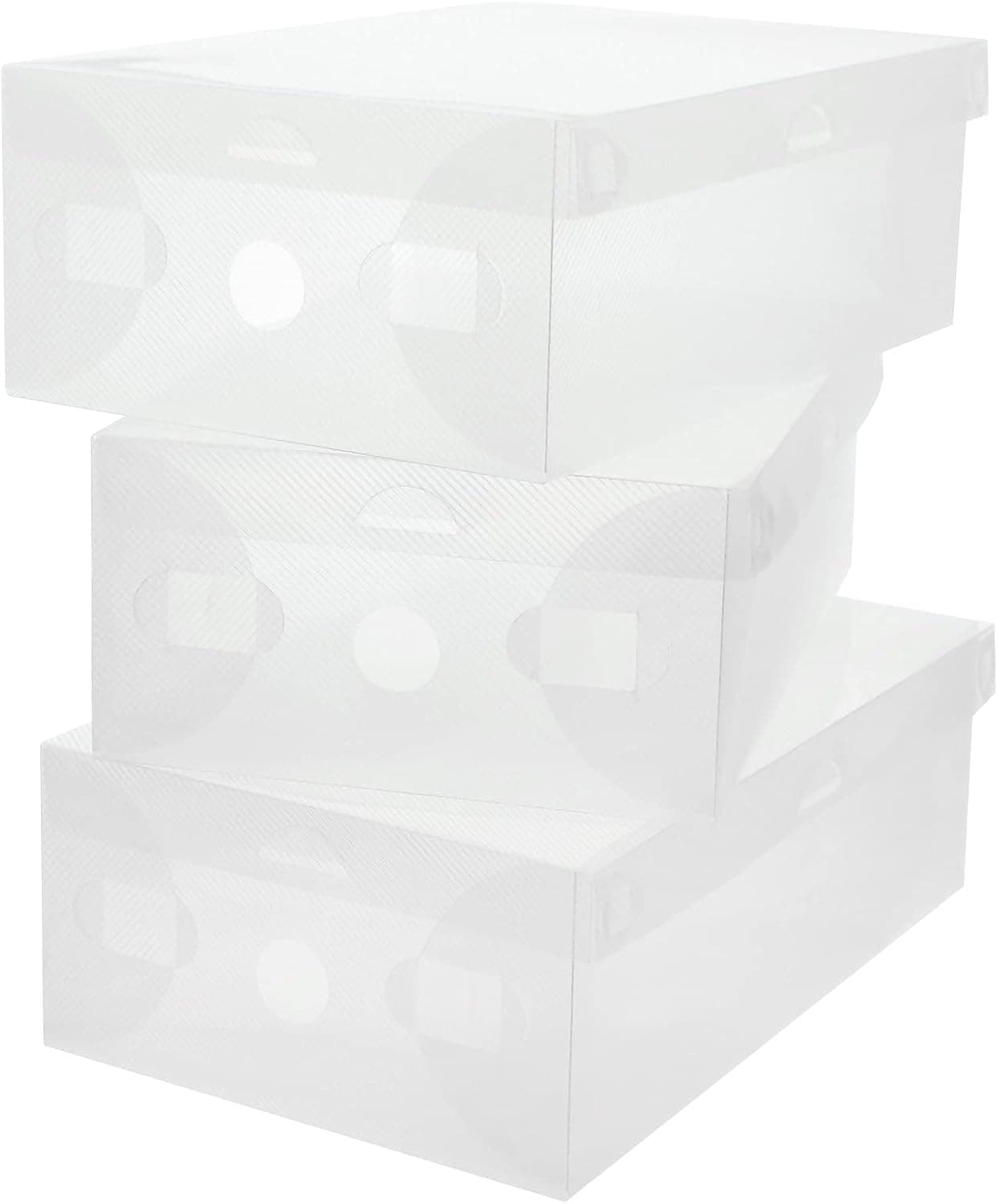 LANSCOERY Foldable Shoes Storage Boxes, Clear Plastic Stackable Shoes Organizer Sneakers Holders Containers for Men and Women 5Pcs