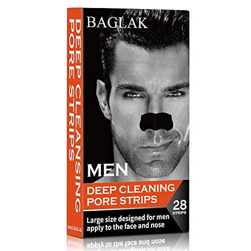 BAGLAK Men Blackhead Pore Strips, (28 Strips), Bamboo Charcoal, Deep Cleansing for All Skin types, Large Size For Nose+Face