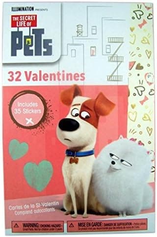 The Secret Life of Pets Valentines Day Cards with Stickers, 32 Count