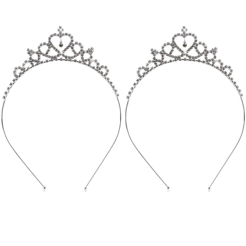 Buytra 2 Pack Wedding Party Bridal Bridesmaid Flower Crystal Heart Shape Princess Crown Headband Tiara for Girls Children, Silver