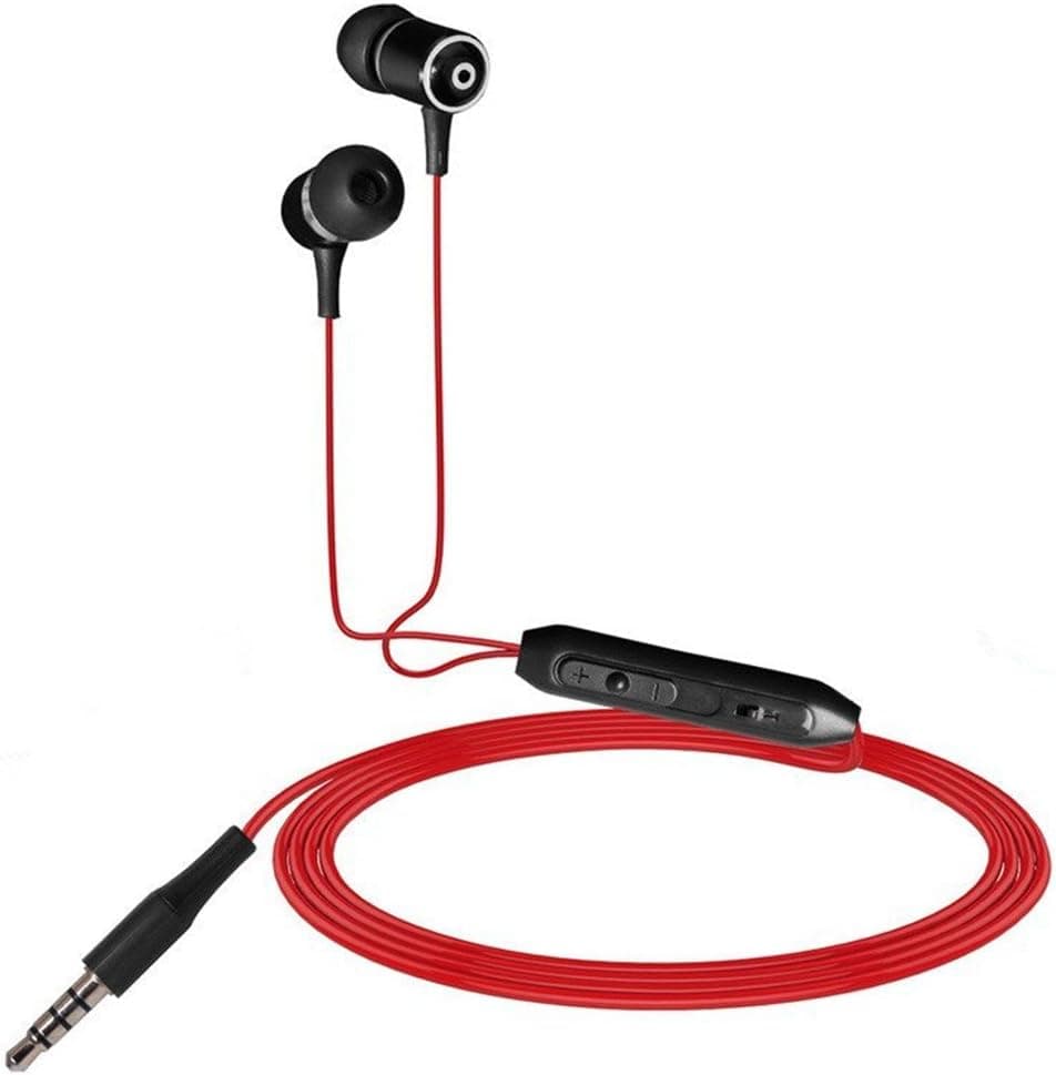 SMARTED Wired Cell Phone Headsets Noise Cancelling Earphone Metal Material with Mic and Volume Control for 3.5mm Audio Devices Mobile Phone (Red)