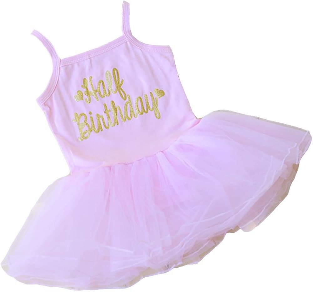 Scarlett Gene Half Birthday Pink Tutu Onesie Dress for 6 Month Baby Girl Outfit (9-12 mon)