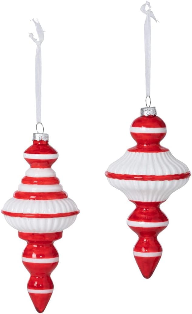 Park Hill Collection XAO20932 Peppermint Striped Glass Ball and Onion Ornament, Set of 2