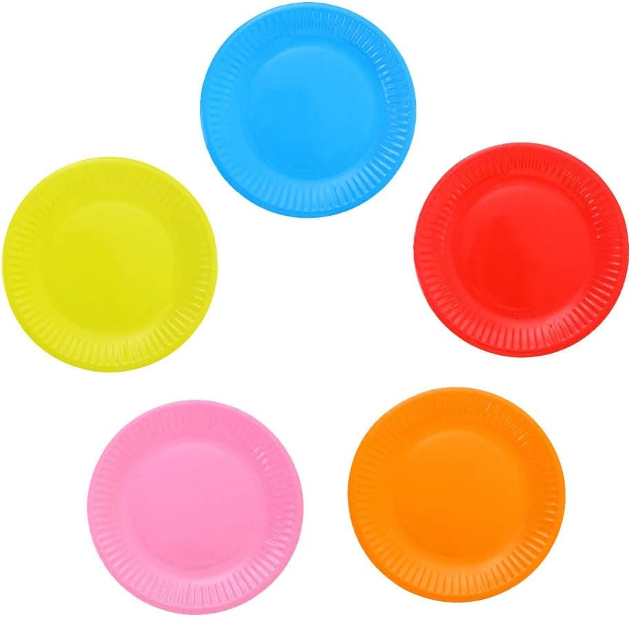 Toyvian Paper Plate, Paper Cake Plates Assorted Colored Disposable Plates for Birthday Party - 100pcs
