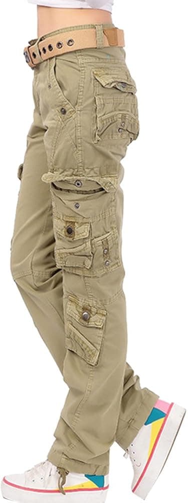 Women's Cotton Casual Straight Leg Cargo Pants with Multiple Pockets