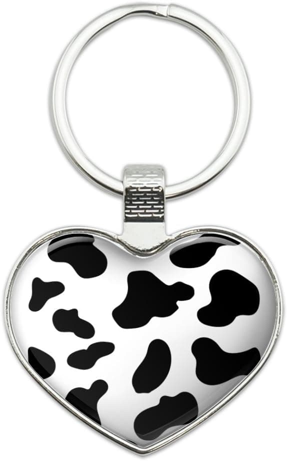 Cow Print Black White Keychain Heart Love Metal Key Chain Ring