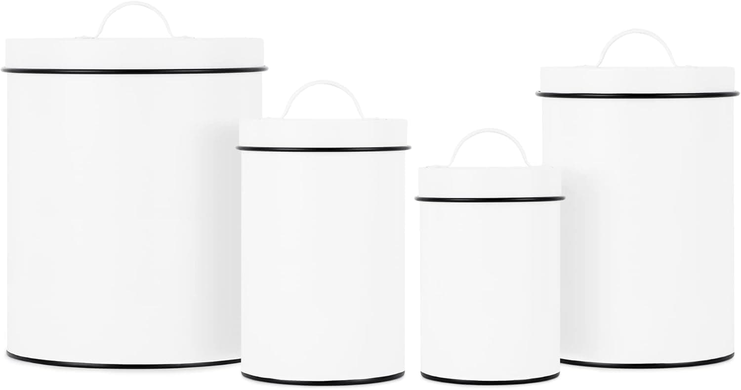 Outshine White Farmhouse Nesting Kitchen Canisters Set of 4 | Multipurpose Storage for Flour, Coffee, Tea, Sugar, Pens, Brushes, Makeup, Accessories, etc. | Gift for Housewarming, Birthday, Wedding