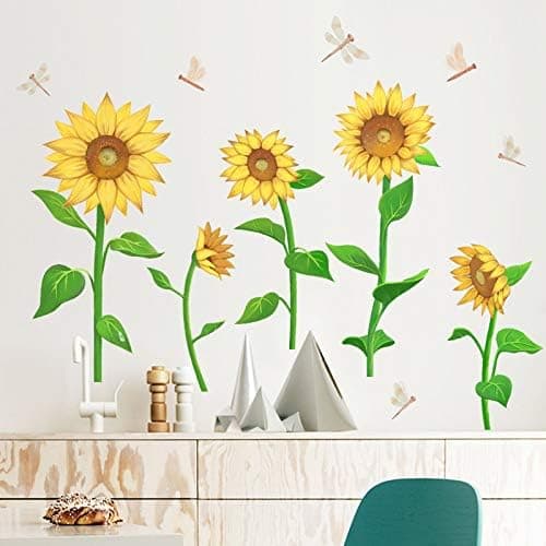 Sunflower Wall Decals DIY Flower Wall Stickers Peel and Stick Removable Wall Art Decor for Girls Nursery Babys Bedroom Kitchen Offices Decoration (Sunflower_A)