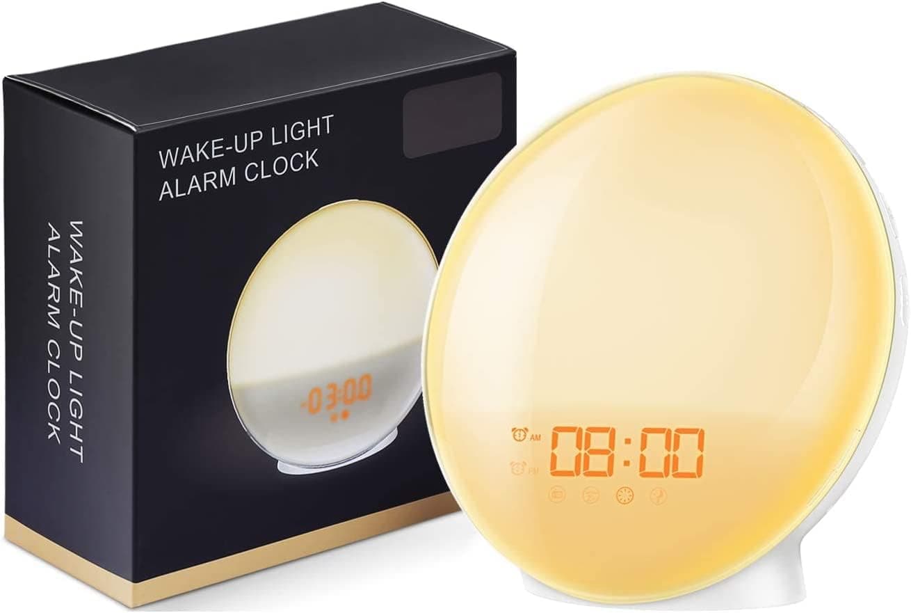 AMIR Newest Sunrise Alarm Clock, Wake Up Light for Heavy Sleepers, FM Clock Radio with Sunrise Simulation, Dual Alarms, 7 Colors, 7 Natural Sounds, Light Digital Clock for Bedroom, Ideal for Gift