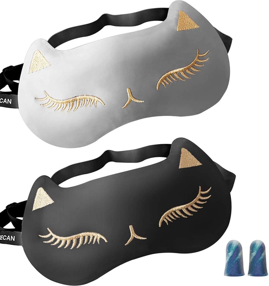 coosolvo yekeup Cat Silk Eye Mask-2 Pack Women Silk Sleep Mask Soft Eye Covers Eyeshade Blindfold for Sleeping