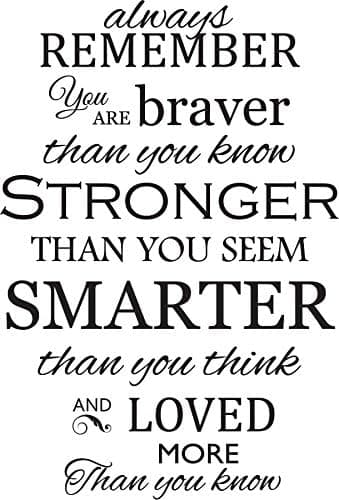 Newclew Always Remember You are Braver Than You Know, Stronger Than You Seem, Smarter Than You Think Removable Vinyl Wall Art Inspirational Poetry Quotes Saying Home Decor Decal Sticker