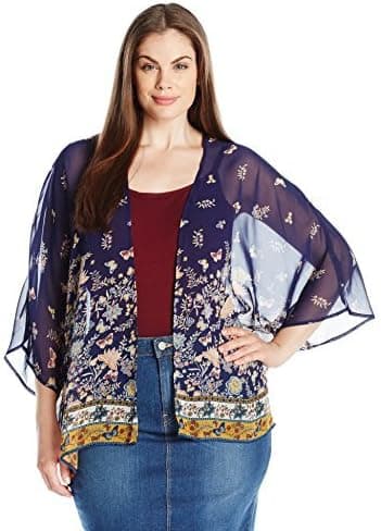 NEW LOOK Women's Plus-Size Butterfly Border Kimono