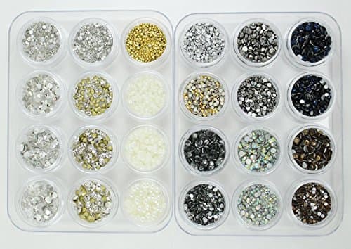 ZIO Nail Art Decorations Crystal Rhinestones Flat back/Point Back,Half-White Peal,Round Studs,Gold Gilt Beads Semicircle 24 Set in 2