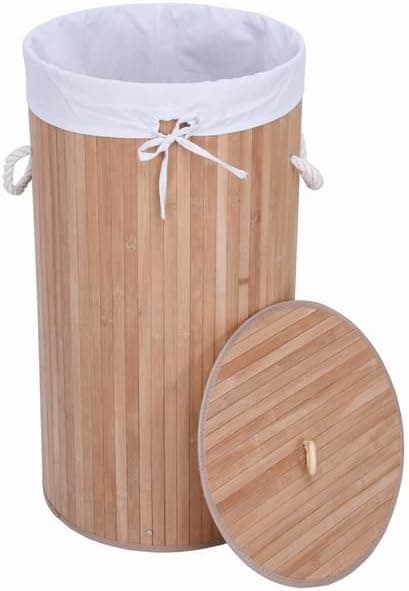 Round Folding Bamboo Basket W/Removable Liner nature color 58 L Hapmer Item FL002