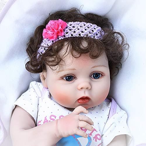Zero Pam Reborn Dolls Girl 22 Inch Anatomically Correct Reborn Baby Dolls Silicone Full Body Blue Eyes Life Like Newborn Dolls Girl Curly Hair Handmade Crafts