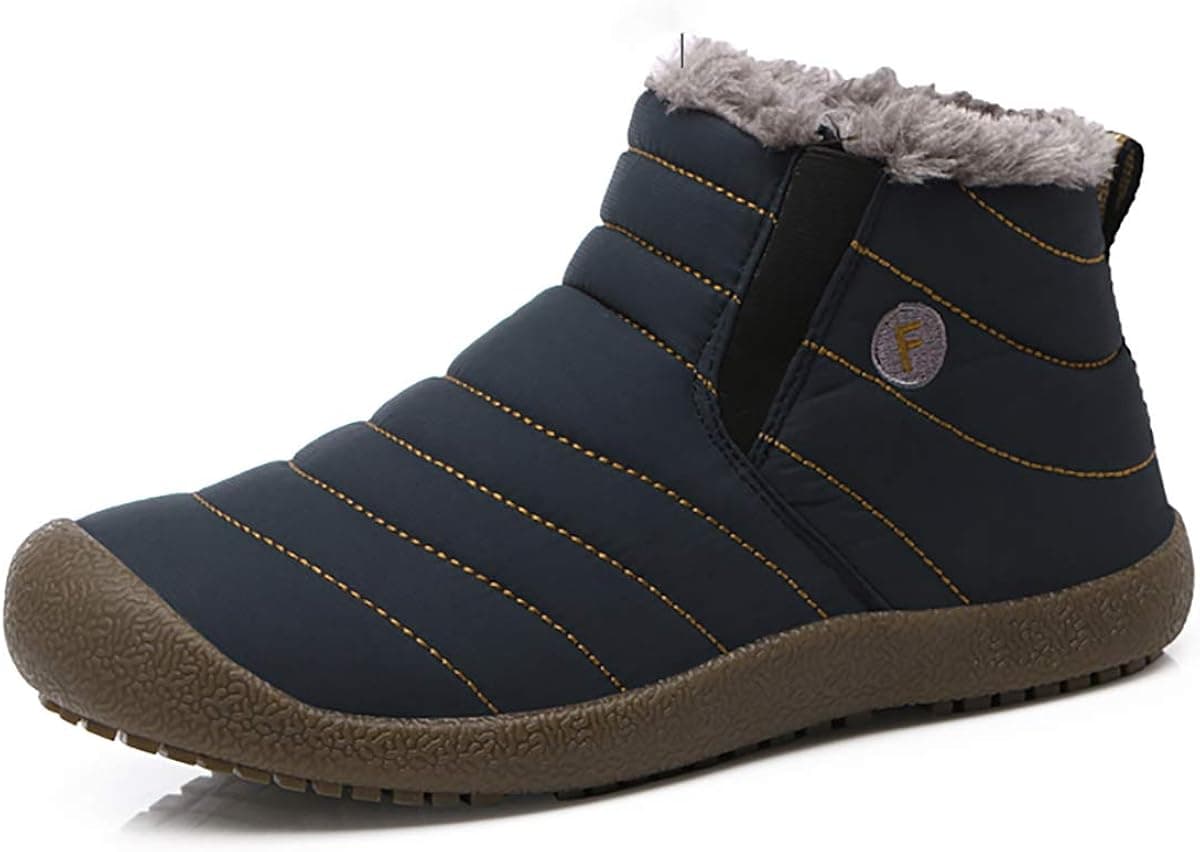 WateLves Mens Womens Snow Boots Winter Anti-Slip Ankle Booties Outdoor Slippers Slip On with Warm Fully Fur Lined