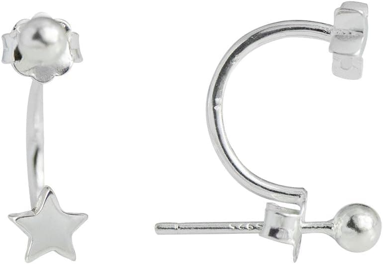 Wicary S925 Sterling Silver Star 2in1 Ear Jacket Barbell Stud Earring for Women Girls