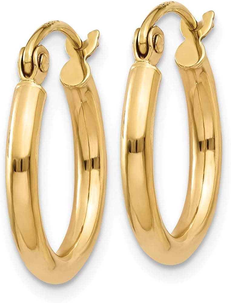 Designs by Nathan | 14k Yellow Gold | Classic Lightweight Polished Round Seamless Hoop Earrings | 2mm Thick = ~ 1/16 Inches Wide | 18 Lengths Available