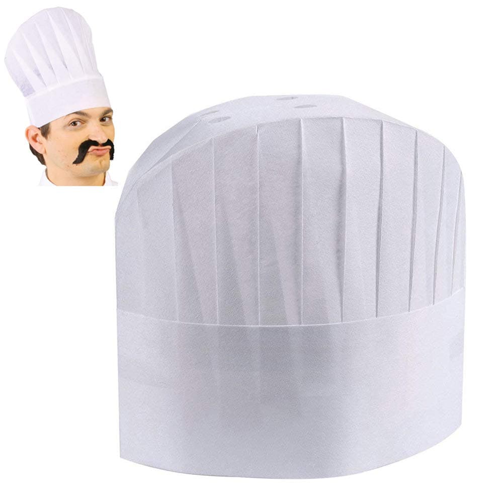NEXXXI 20 Pack Disposable 9" White Chef Toques, Chef Caps for Food Restaurants, Home Kitchen, School, Classes, Catering Equipment or Birthday Party
