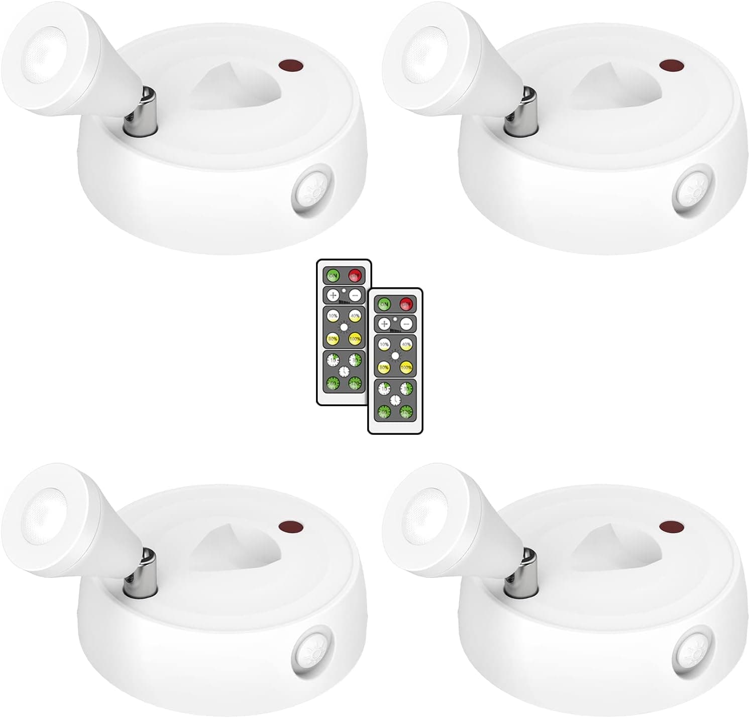 Olafus 4 Pack Wireless Spotlight Indoor Battery Operated, 200LM LED Accent Lights, Dimmable Uplight with Remote Control, 5000K Daylight White Small Spot Lights for Paintings Picture Display Closet