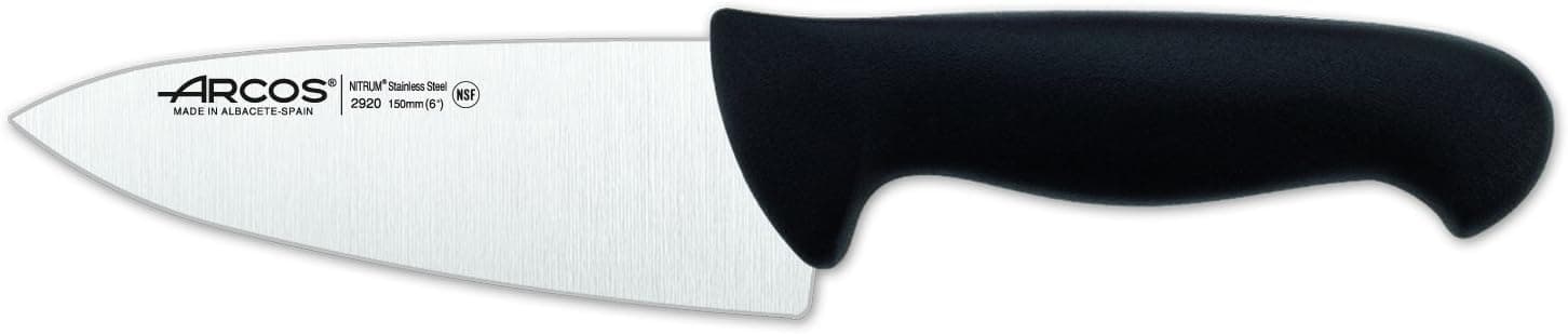 ARCOS Chef Knife 6 Inch Nitrum Stainless Steel and 150 mm blade. Professional Multipurpose Cooking Knife. Ergonomic Polypropylene Handle. Series 2900. Color Black
