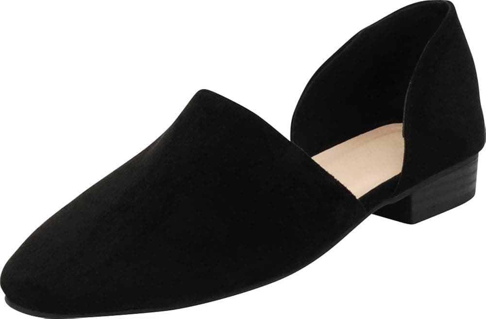 Cambridge Select Women's Closed Pointed Toe Side Cutout Chunky Stacked Low Heel Slip-On Shootie Loafer,9 B(M) US,Black IMSU