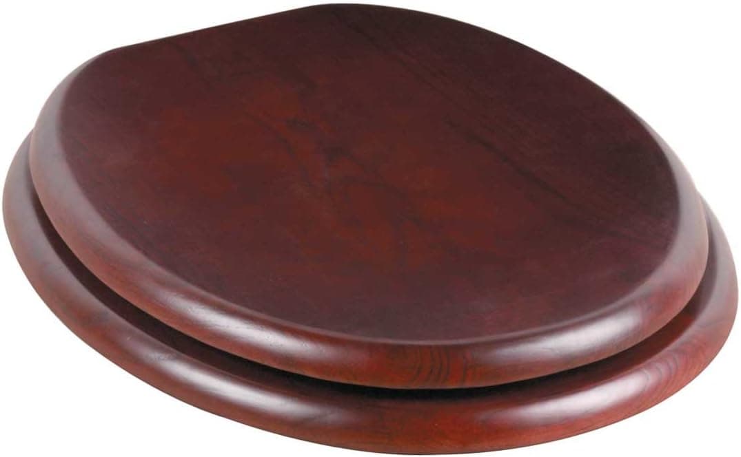 Renovators Supply Manufacturing Cherry Wooden Toilet Seat Round Toilet Seat with Brass PVD Hinges and Non Slip Bumper