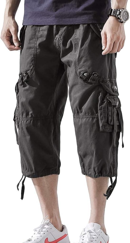 AOYOG Men’s Cargo Shorts 3/4 Relaxed Fit Below Knee Capri Cargo Pants Cotton