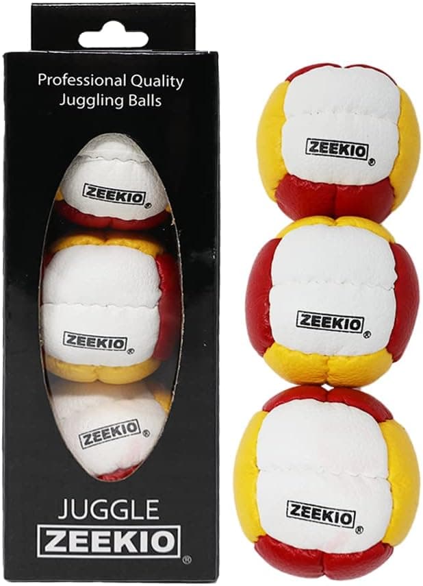 Zeekio Galaxy Juggling Balls - Premium 12 Panel Genuine Leather Balls - 130g - 67mm - Pack of 3 (Red/White/Yellow)