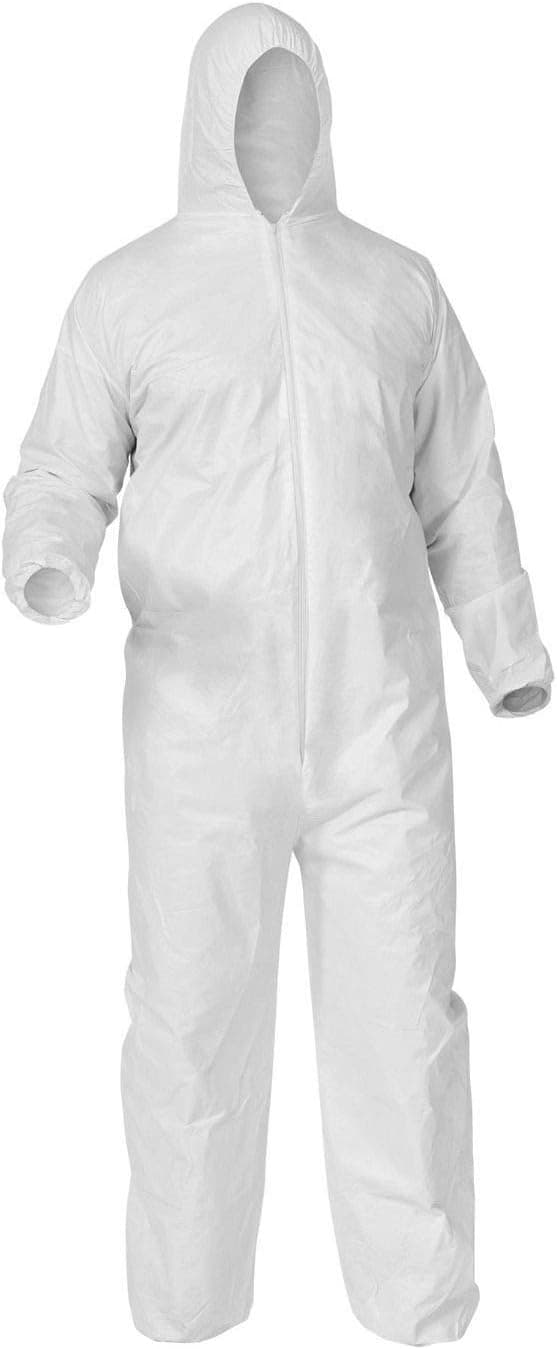 Disposable Coveralls White 30G PP with Hood, Elastic Cuffs, Ankles, Hood & Waist, Size Large, Pack of 25