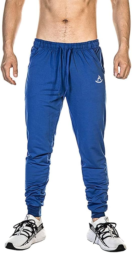 Musgneer Men's Gym Running Training Sports Pants Slim Fit Jogging Workout Sweatpants(Blue XS/Tag M)
