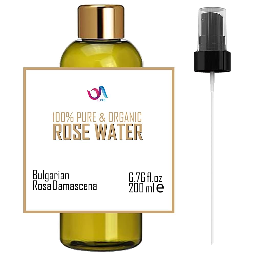 100% Pure Rose Water 6.76 oz(200 ml) of Bulgarian Damask Rose, Rosa Damascena, Certified Organic, Alcohol-free, Additives-free, Moisturizer, Toner, Skin care, Hair care