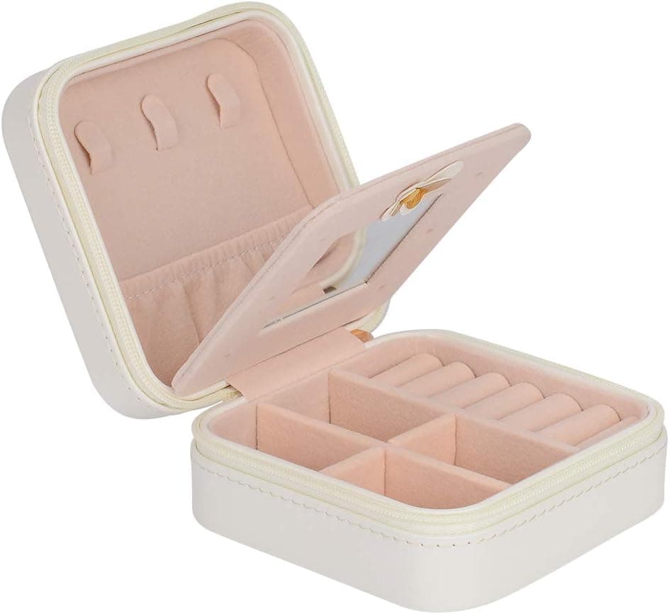 JessLab Jewelry Box, Double Layer Small Jewelry Organizer Box Storage Jewel Case for Earrings Ring Necklace Bracelet Vanity (Double Layer, White)