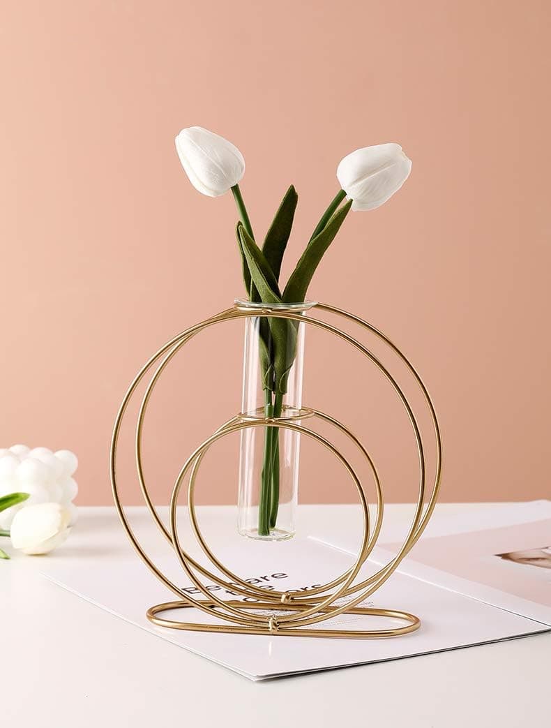 Aoderun Glass Planter Hydroponics Vase with Mental Stand Test Tube Vase for Plants Small Bud Vase for Flower Terrarium Indoor Décor Desktop Home Office Wedding Garden