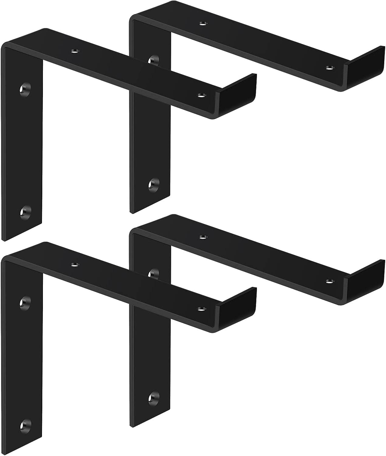 DEFWAY Floating Wall Shelf Bracket - 7.25" 4 Pack L Heavy Duty I Shape Shelf Bracket, Rustic Black Iron Finish