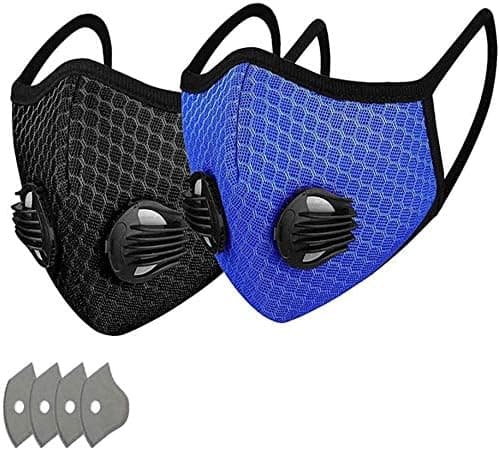 GORTES Cycling Face Bandanas, with 2 Breathing Valve for Adults Outdoors, Haze Dust Face Health Protection (2pcs, 4 filters)
