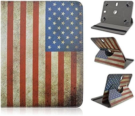 Verizon Ellipsis 7" inch Tablet USA American Flag Stars Stripes Universal Case Cover - Adjustable 360 Rotating Stand Design
