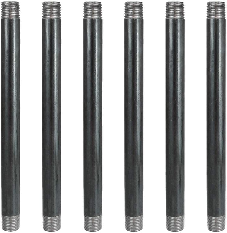 GeilSpace 6 Pack 1/2" × 10" Heavy Duty Pre-Cut Grey Metal Pipe, Industrial Steel Fits Standard Half Inch Threaded Pipes and Fittings - Vintage DIY Industrial Shelving (1/2" × 10", Grey)